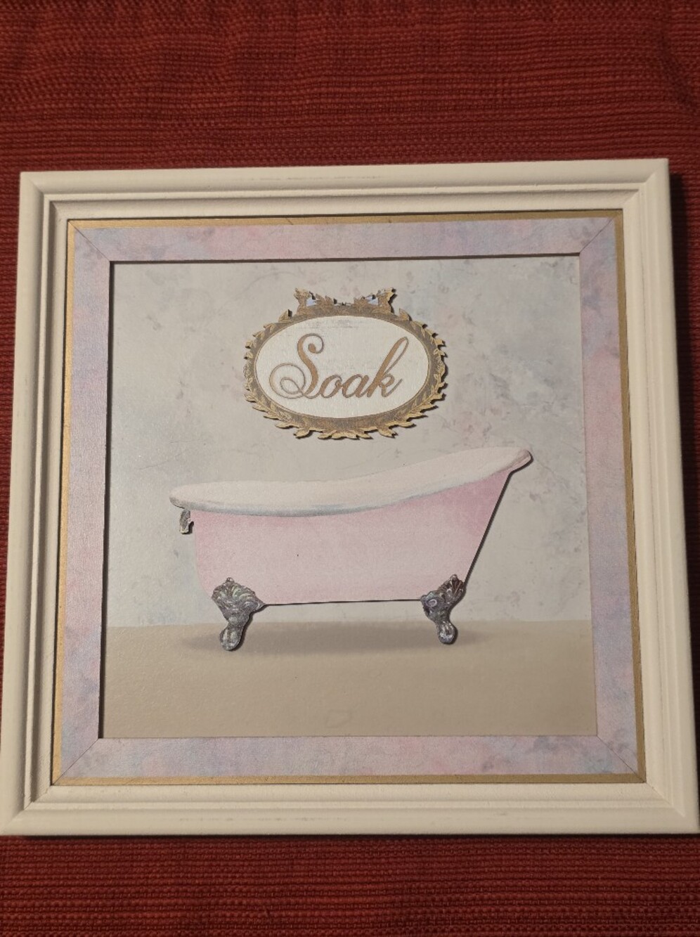 Ashland Pink Clawfoot Tub Wall Art with Gold "Soak" Plaque